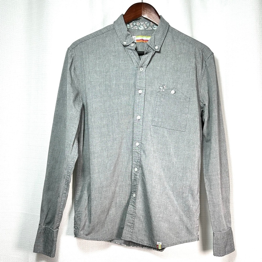 Chambray Button Down Shirt Medium Gray Oxford Cotton Preppy Minimalist Dapper